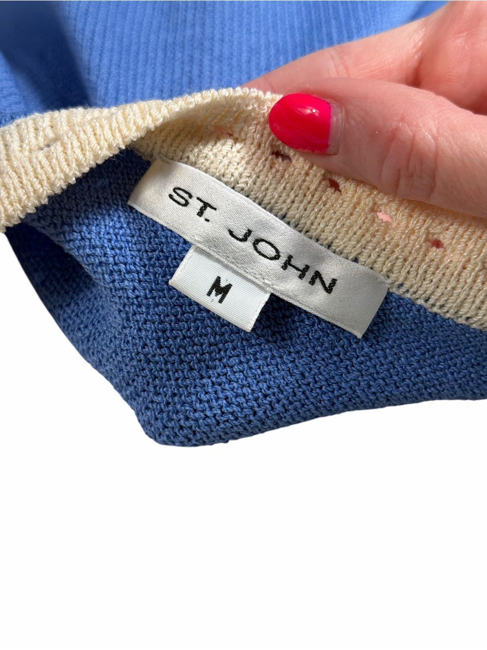 St. John Blue & Cream Knit Preloved Tank Top - Picture 4 of 5